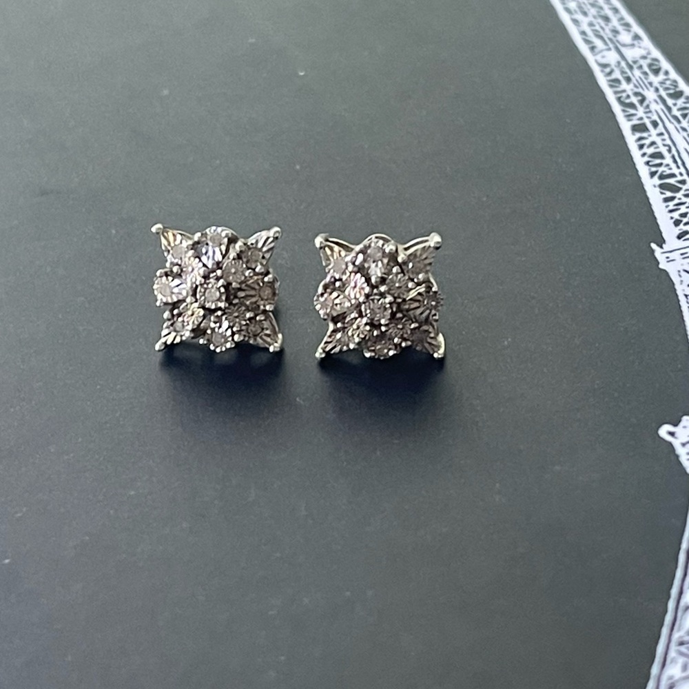 Diamond cluster stud earrings sterling silver